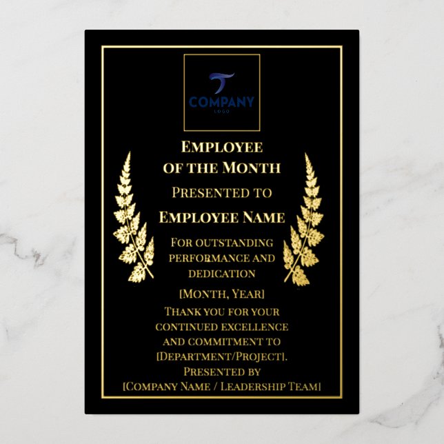 Custom Foil Employee Recognition Award 5×7 paper (Front)
