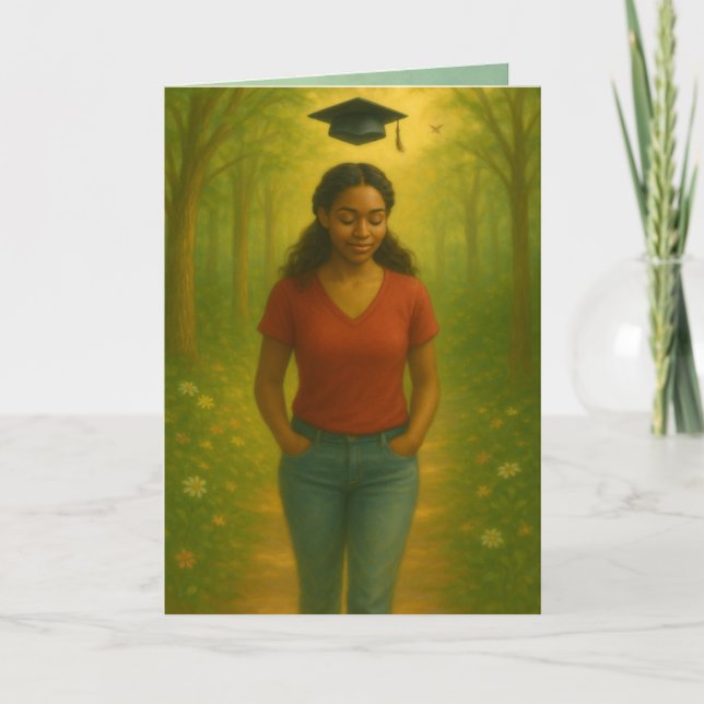 Custom Folded Graduation Card Black Female Long (Front)