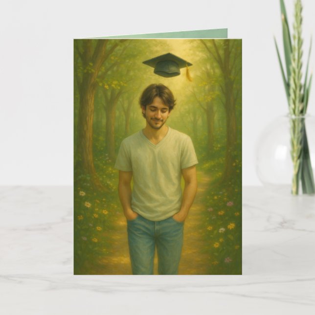 Custom Folded Graduation Card Male w/ Brown Hair  (Front)