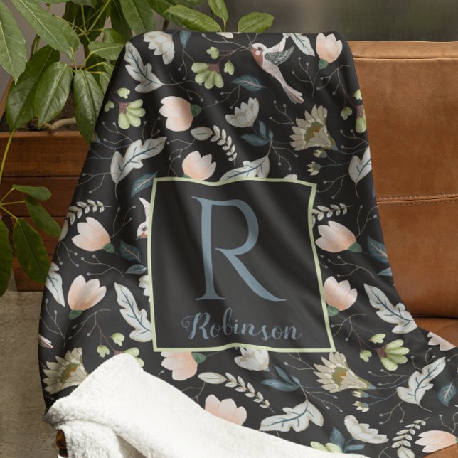 Custom Folk Art Monogram Fleece Blanket (Creator Uploaded)