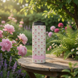 Custom Folk Cross Stitch Floral Pattern Thermal Tumbler
