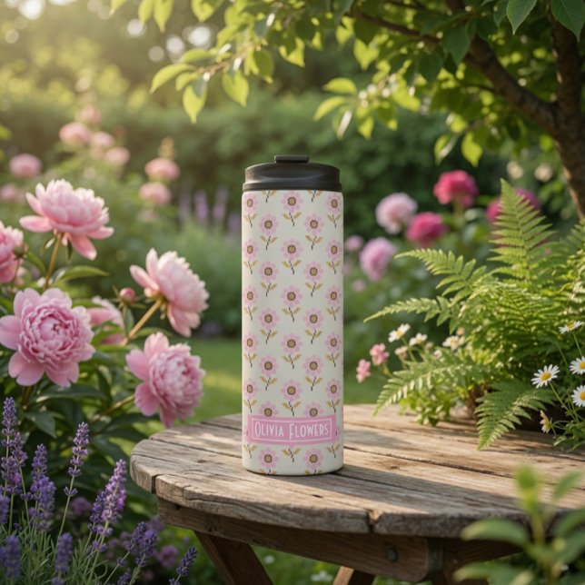 Custom Folk Cross Stitch Floral Pattern Thermal Tumbler (Creator Uploaded)