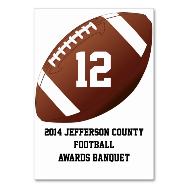 Custom Football Banquet Table Number Card (Front)