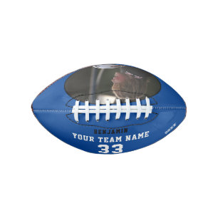 Custom Football Blue Name Number Team Photo Ball