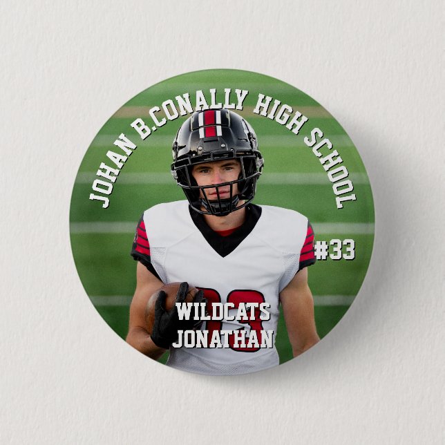 Custom Football Button High School Team Number (Front)