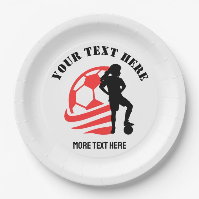 Custom Football Girl kid's Football Birthday Party Paper Plate (Front)