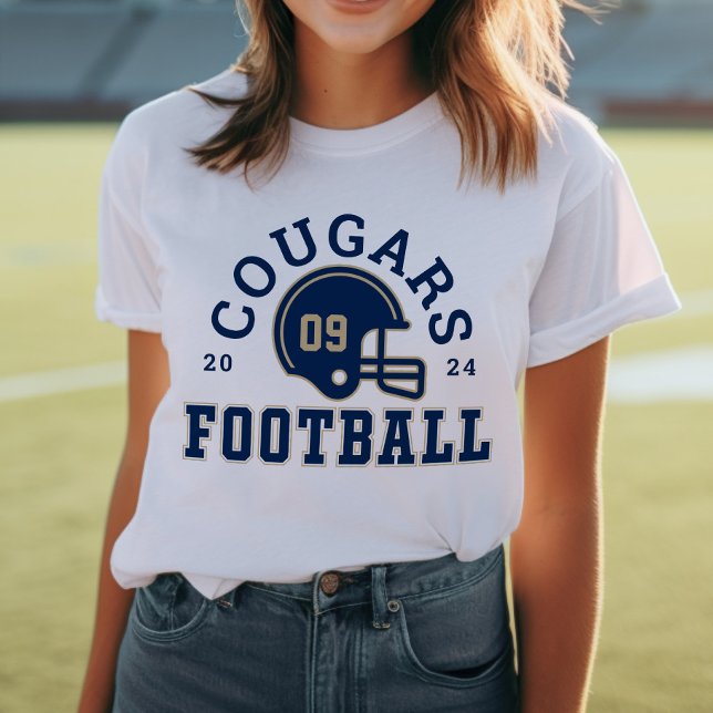 Custom Football Mum Navy Blue and Gold Team Tri-Blend Shirt (Creator Uploaded)