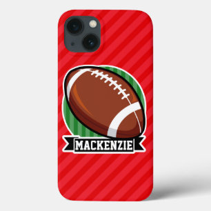 Custom Football on Red Diagonal Stripes iPhone 13 Case