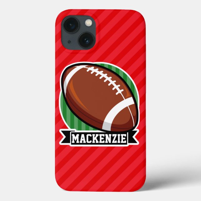 Custom Football on Red Diagonal Stripes Case-Mate iPhone Case (Back)