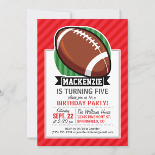 Custom Football on Red Diagonal Stripes Invitation