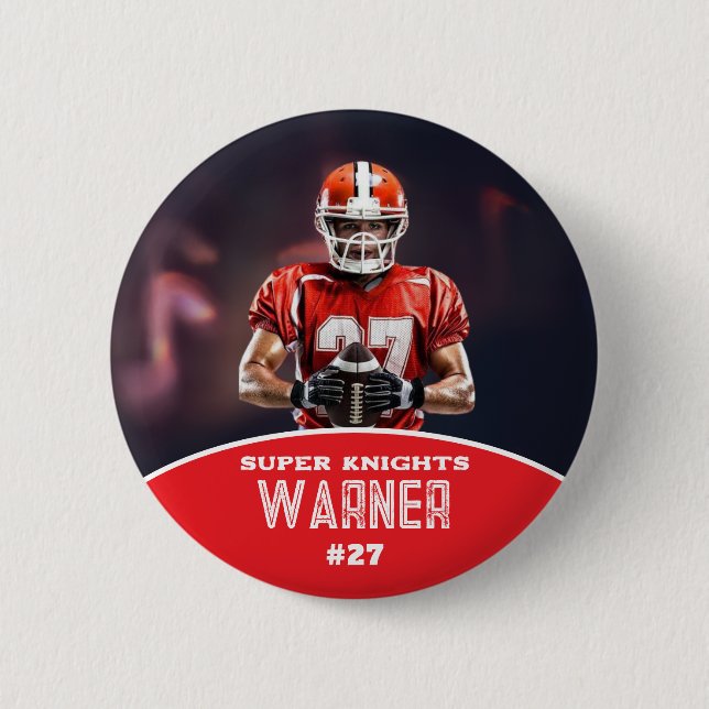 Custom Football Photo and Name Sports Button (Front)