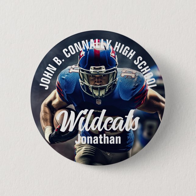 Custom Football Player Photo High School Spirit 6 Cm Round Badge (Front)