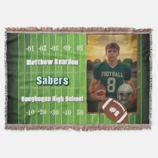 Custom Football Player Photo Name Team Jersey Throw Blanket