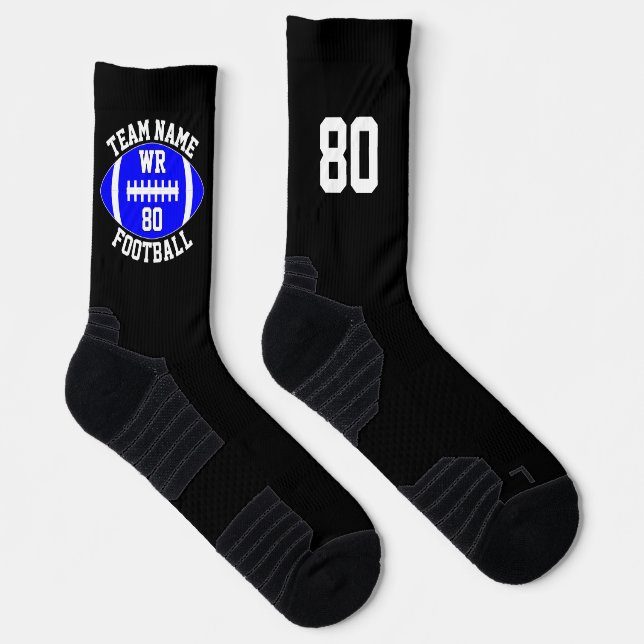 Custom Football Player Team Name Number Blue Socks (Right)