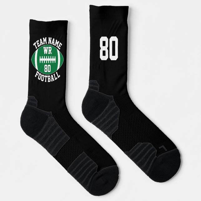 Custom Football Player Team Name Number Green Socks (Right)