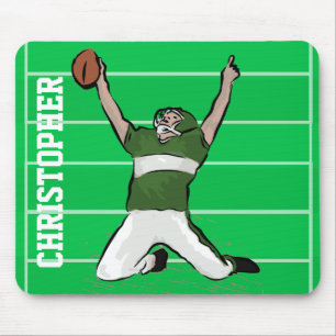 Custom Football Player Touchdown Green and White Mouse Pad