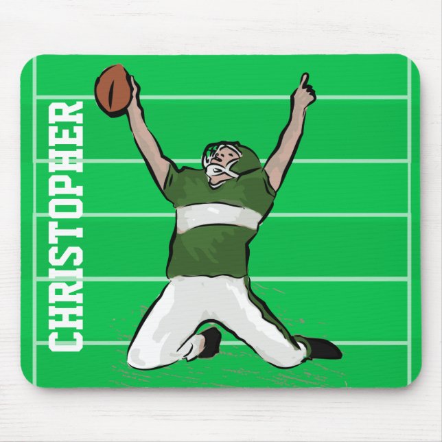 Custom Football Player Touchdown Green and White Mouse Pad (Front)