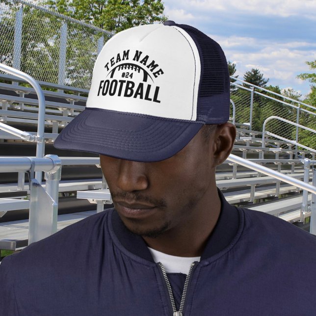 Custom Football Team Name Navy Trucker Hat (Creator Uploaded)