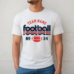 Custom Football Team Red White and Blue Men's<br><div class="desc">Custom Football Name and Player Number T-Shirt for Dad - shown in White Fleck
Design for football dads features retro lettering and custom text that can be personalised with a team name and player's jersey number. Red and blue colours can be customised.</div>