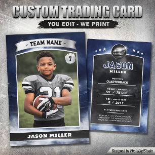 Custom Football Trading Card, Blue Silver Stadium Calling Card