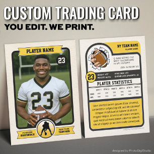 Custom Football Trading Card, Gold Retro Player Calling Card