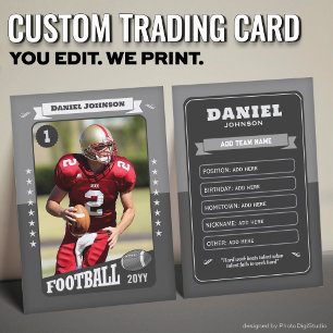 Custom Football Trading Card, Gray Retro Player Calling Card