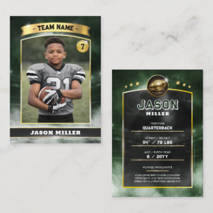 Custom Football Trading Card, Green Gold Stadium Calling Card