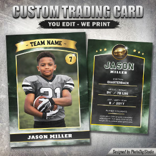Custom Football Trading Card, Green Gold Stadium  Calling Card