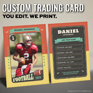 Custom Football Trading Card, Orange Retro Player Calling Card