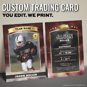Custom Football Trading Card Red Gold Stadium