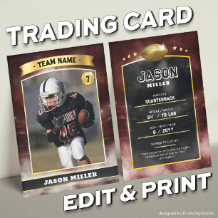 Custom Football Trading Card Red Gold Stadium