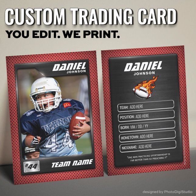 Custom Football Trading Card, Red Graphite Player Calling Card (Custom Football Trading Card, Red Graphite Player Calling Card)