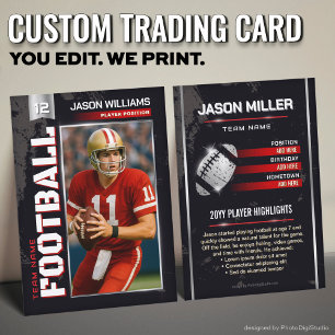 Custom Football Trading Card, Red Power Player Calling Card