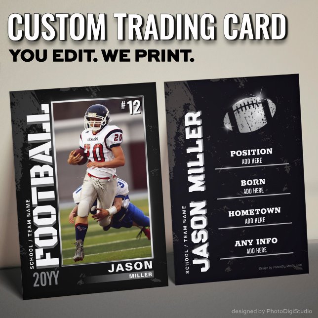 Custom Football Trading Card, Silver Player  Calling Card (Custom Football Trading Card, Football Player Card Silver)
