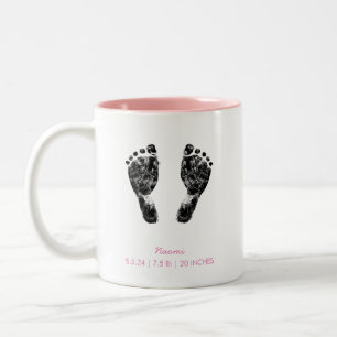 Custom Footprint Upload Baby Footprint To Pink Two-Tone Coffee Mug