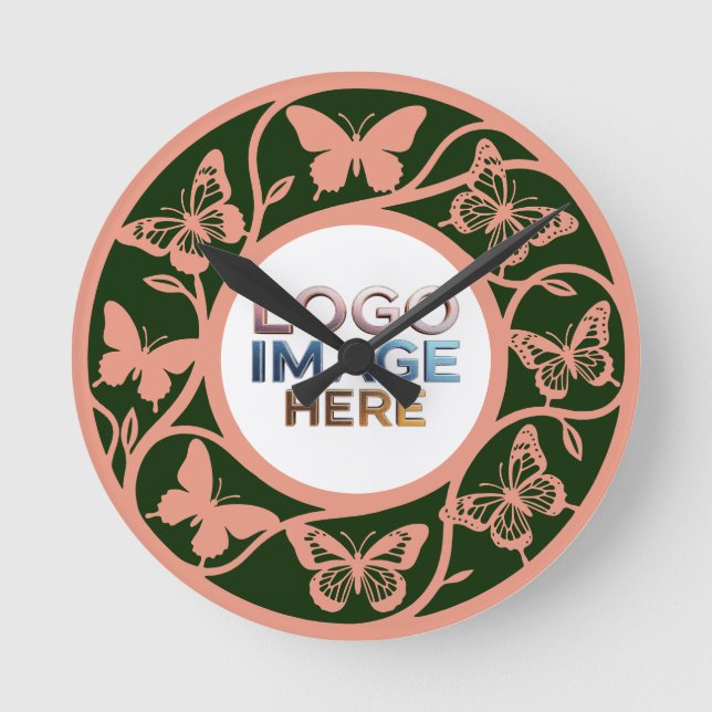 Custom Forest Green Butterfly Wall Clock (Front)