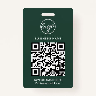 Custom Forest Green Logo QR Code Employee ID Badge