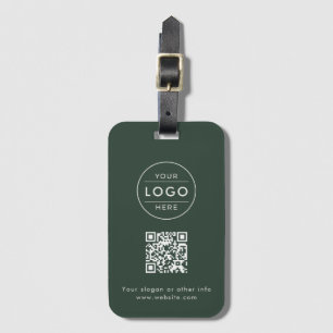Custom Forest Green Logo QR Cream Luggage Tag