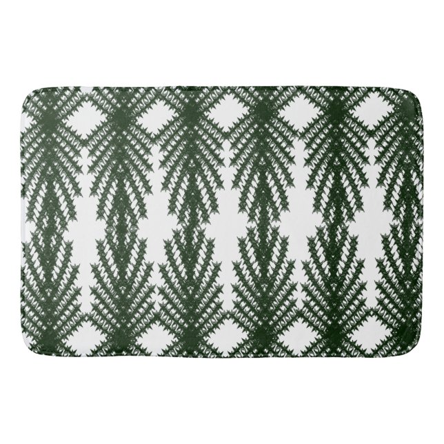 Custom Forest Green Pine Tree Abstract Pattern Bath Mat (Front)