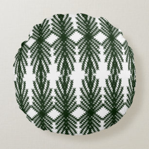 Custom Forest Green Pine Tree Abstract Pattern Round Cushion