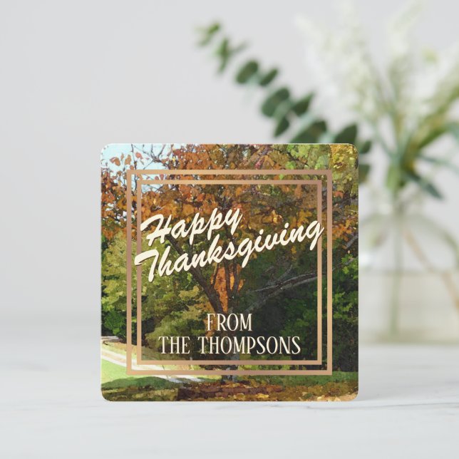 Custom Forest Watercolor Happy Thanksgiving Holiday Card (Standing Front)