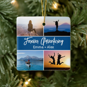 Custom Forever Adventuring 8 Photo Collage Ceramic Ornament