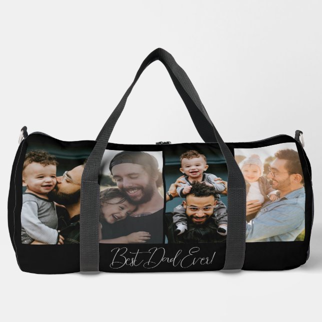 Custom Four Photo Collage Best Dad Ever Duffle Bag (Front)
