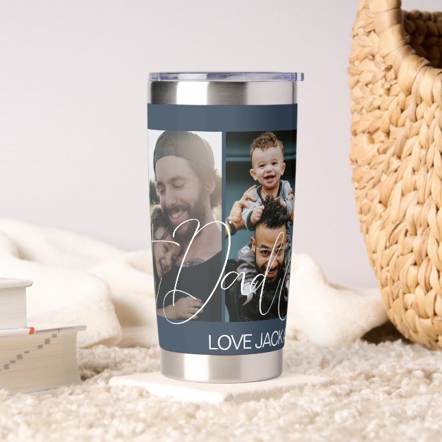 Custom Four Photo Collage Best Dad Ever Navy  Insulated Tumbler (Living Room)