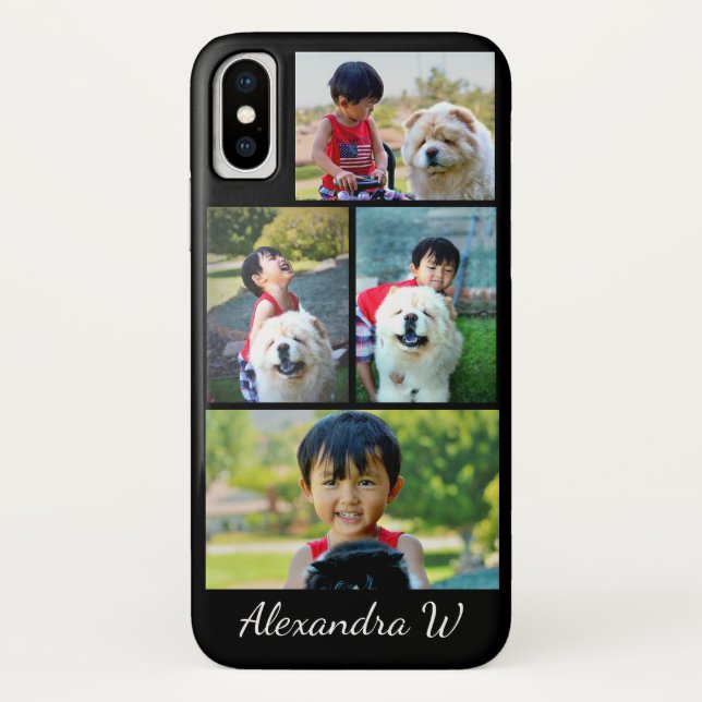 Custom Four Photo Collage Personalised Name Case-Mate iPhone Case (Back)