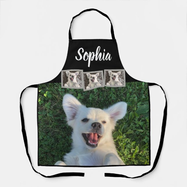 Custom Four Photo Collage Script Name Design Apron (Front)