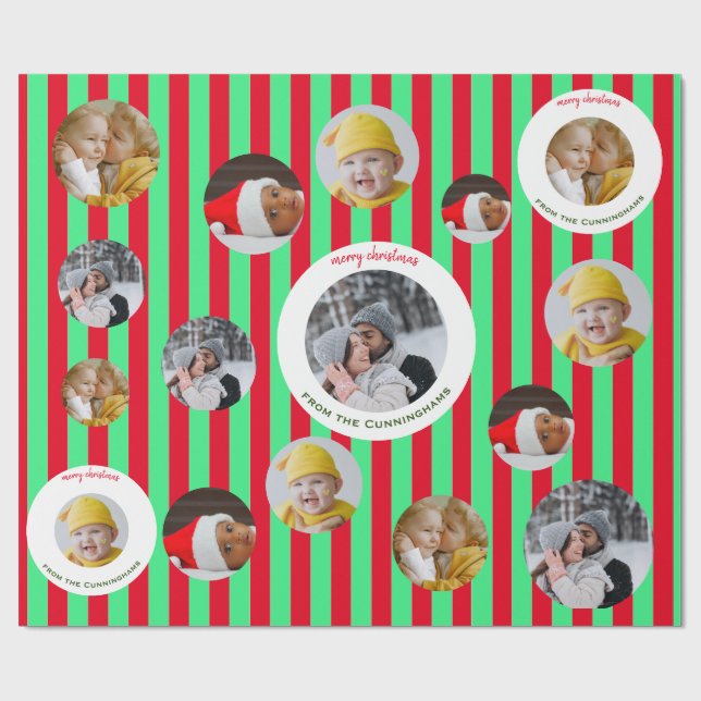 Custom Four-Photo 🎄 Holiday Christmas Wrapping Paper (Flat)