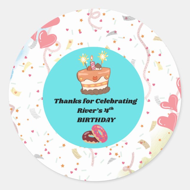 Custom Fourth Birthday Party Favour Classic Round Sticker (Front)