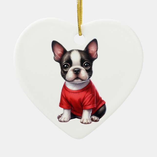 Custom French Bulldog Dog Valentine Ceramic Tree Decoration (Front)