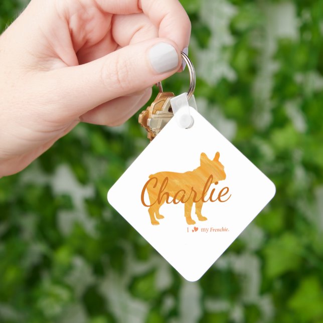 Custom French Bulldog Pastel Orange Frenchie Key Ring (Hand)